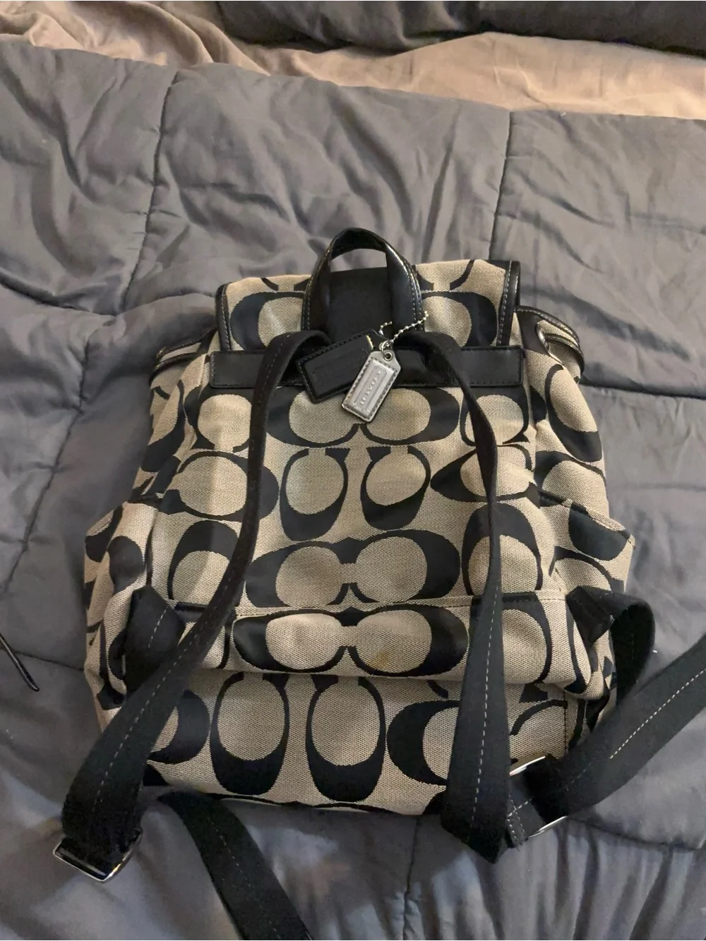 Coach Signature Canvas Backpack in Tan and Black Y2K A1361-F21928